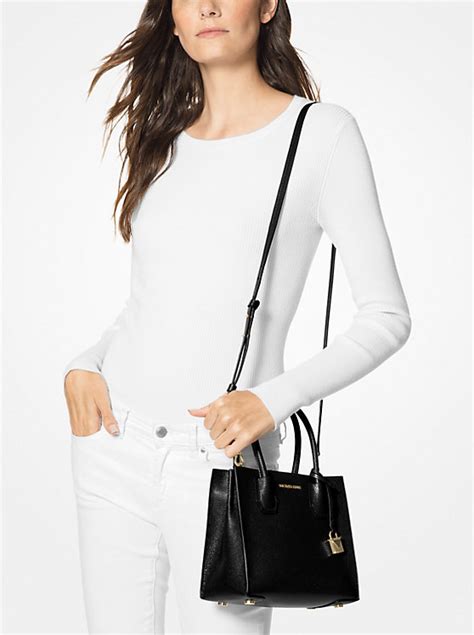 michael kors mercer pebble leather crossbody wearing